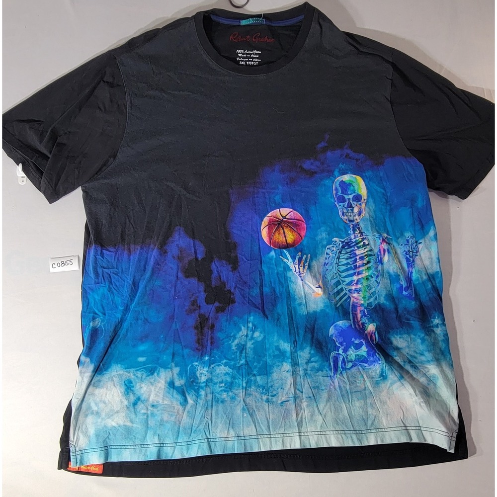 Robert Graham Mens 3XL Skeleton Basketball Graphic T-Shirt Black Blue Cotton - Picture 3 of 10